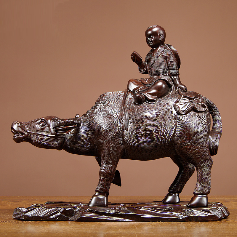 黑檀木牧童骑牛办公室寓意工艺品