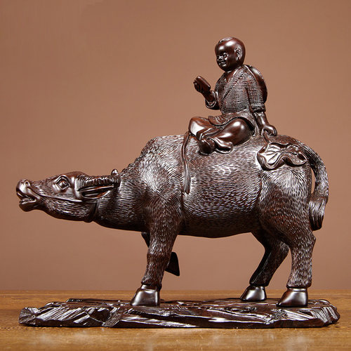 黑檀木牧童骑牛办公室寓意工艺品