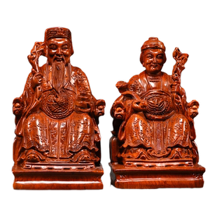 花梨实木雕刻土地公土地婆佛像摆件土地爷福德正神家用供奉送礼品