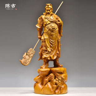 香樟木雕关公佛像摆件实木武财神雕刻家居客厅摆设办公送礼工艺品