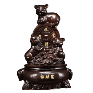 黑檀木雕老鼠聚宝盆摆件客厅