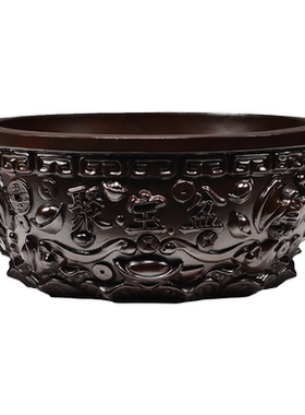 黑檀木雕刻聚宝盆摆件金元宝聚宝盆客厅办公店铺开业乔迁工艺礼品