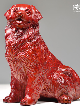 红色木质狗摆件金毛生肖狗木雕刻狗家居客厅摆设办公装饰工艺礼品