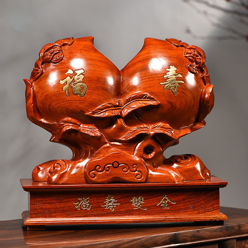 花梨木雕福寿双全寿桃摆件家居装饰工艺品送老人祝寿星生日送礼品