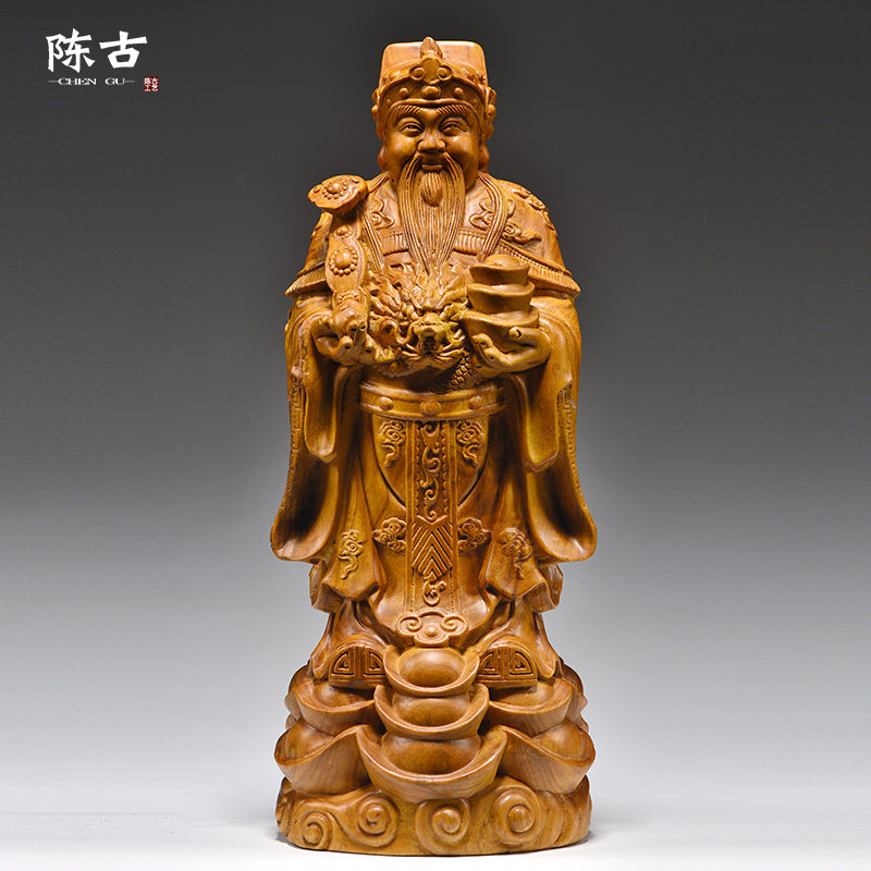 香樟木雕刻财神爷佛像摆件