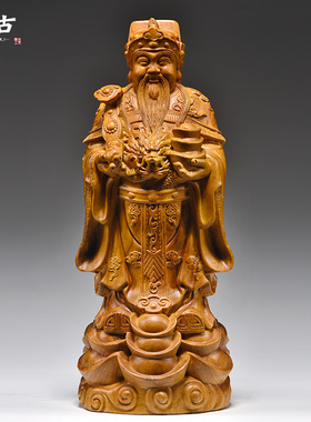 香樟木雕刻财神爷佛像摆件