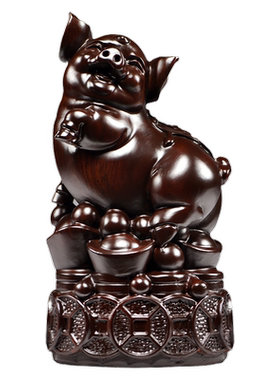 黑檀实木质猪木雕刻一对猪摆件十二生肖动物猪家居装饰送礼工艺品