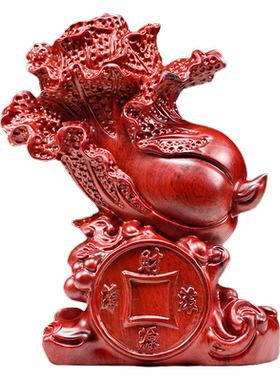 红色木雕刻白菜摆件实木百财雕刻家居客厅玄关装饰开业送礼工艺品