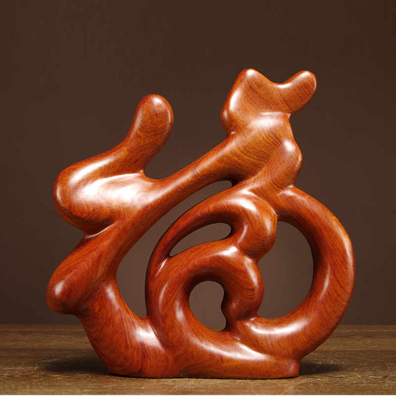 花梨木雕福字摆件中式客厅电视柜台实木家居装饰品创意简约工艺品