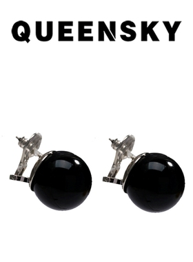 白百何同款ence黑玛瑙圆球耳钉小众设计气质百搭日系风耳环女