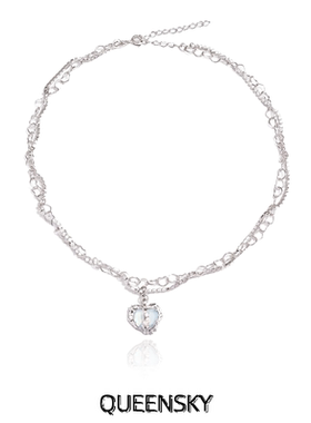 春夏新款爆闪海盐之心锆石海洋蓝心形吊坠项链分裂爱心耳钉高级女