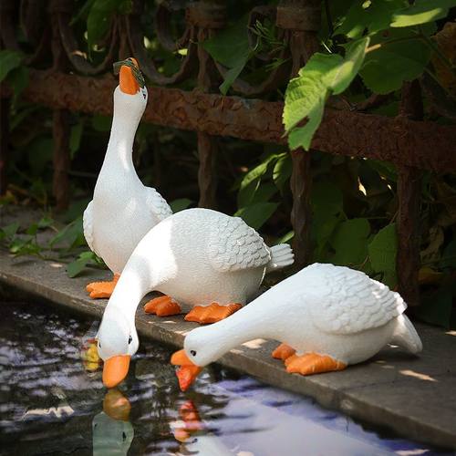 户外庭院花园水景假山装饰鱼池鱼缸造景小白鸭子摆件水池流水景观