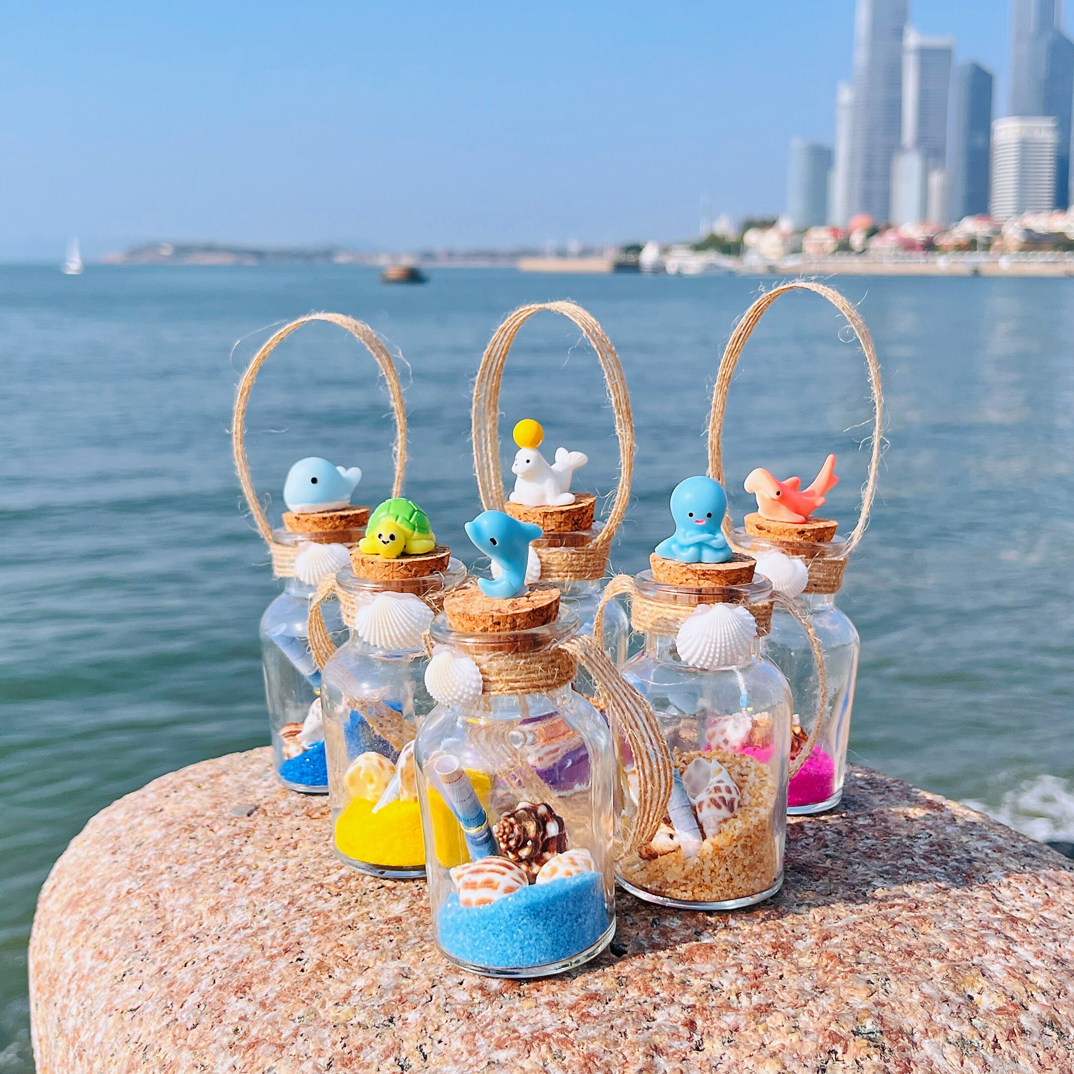 海沙漂流瓶钥匙扣 许愿瓶贝壳海星心愿瓶生日礼品 幸运瓶节日送礼