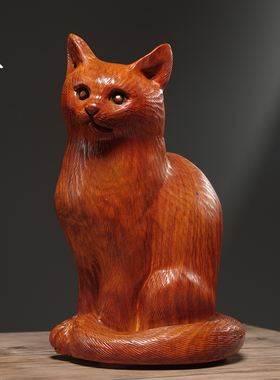 花梨木雕猫摆件实木猫雕刻工艺品家居客厅波斯猫装饰摆设创意礼品