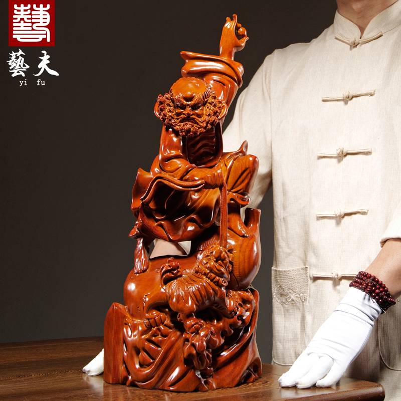 花梨木雕达摩祖师佛像摆件实木达摩伏虎家居客厅玄关装饰工艺礼品