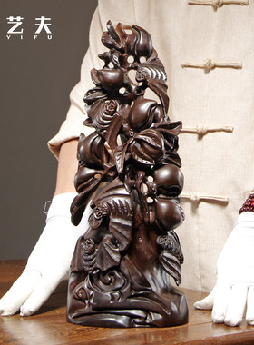 蝙蝠桃子客厅玄关红木五福临门