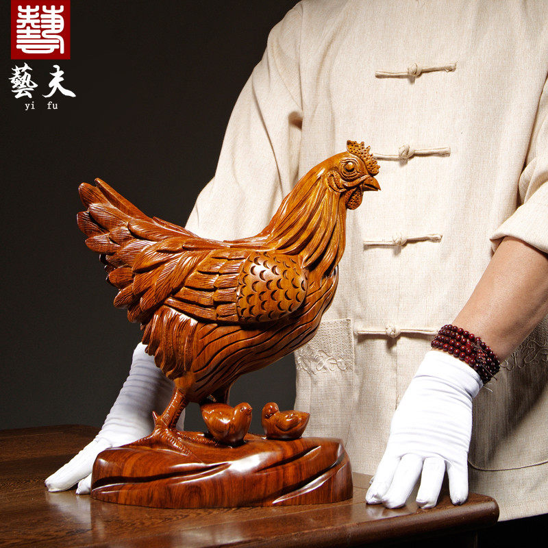 花梨木雕母鸡摆件动物雕刻十二生肖鸡家居客厅店铺装饰红木工艺品
