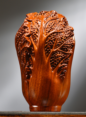 花梨木雕白菜摆件实木百财装饰