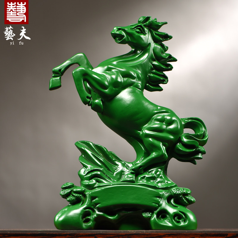 绿色木雕马摆件实木马到成功家居客厅办公桌面装饰开业送礼工艺品,家居饰品,装饰摆件,淘宝优惠券,粉丝福利购,淘宝优惠卷
