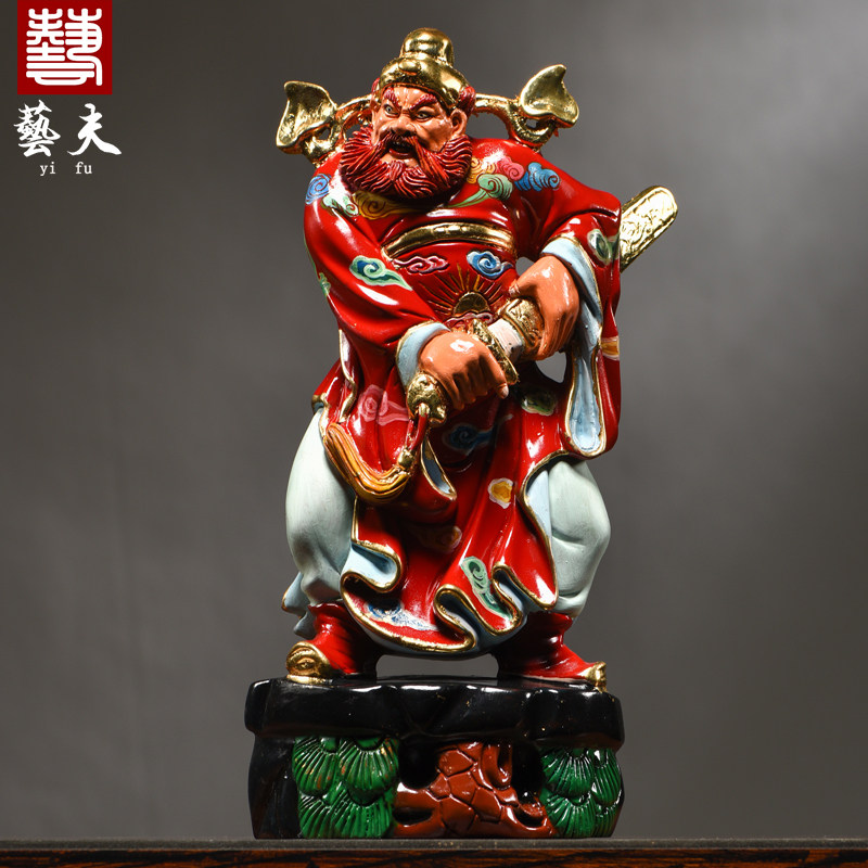 彩绘实木雕刻天师福神钟馗神像摆件新中式家居客厅店铺装饰工艺品