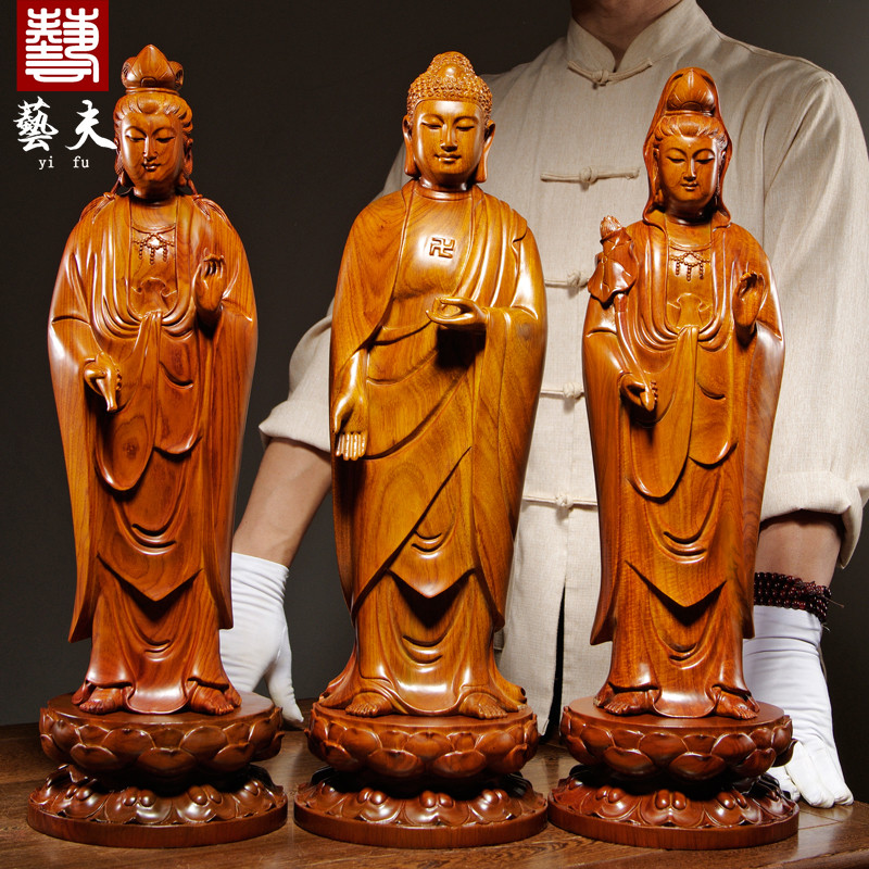 雕刻大势至西方三圣家居客厅佛像