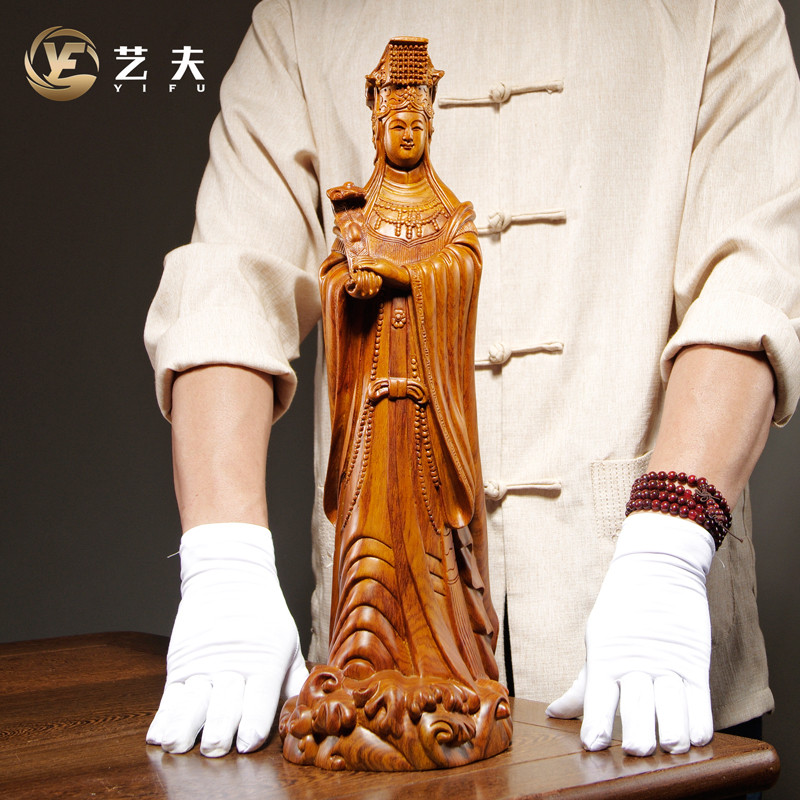 雕刻家居摆设妈祖神像花梨木