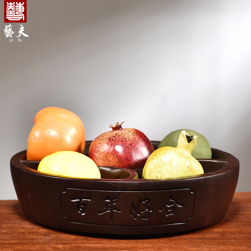 黑檀木雕中式水果果盘零食盘干果糖果收纳盒实木家居客厅茶几摆件