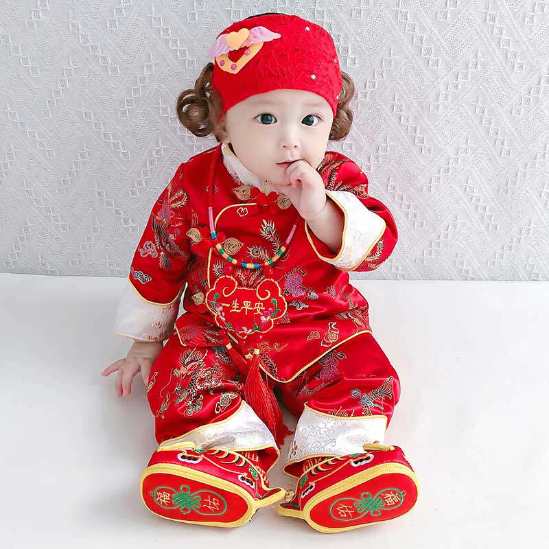春秋季女宝宝周岁礼服加厚婴儿唐装抓周礼服满月宴新中式服装套装