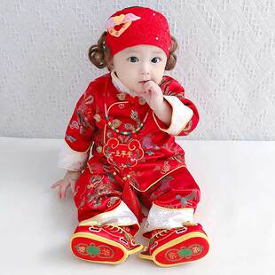 春秋季女宝宝周岁礼服加厚婴儿唐装抓周礼服满月宴新中式服装套装