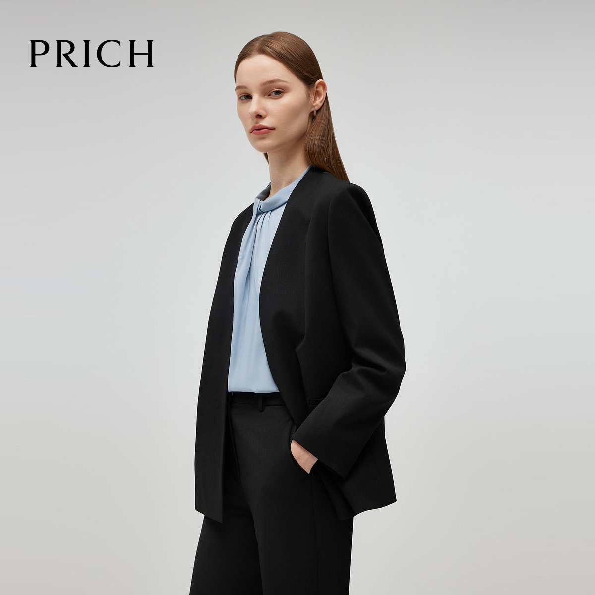 【澳洲绵羊毛】PRICH精英风无领西装2024秋冬外套女PRJKE4906E