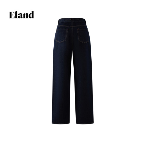 Eland牛仔裤女简约干练收腰直筒裤九分裤2025冬季新款EETJF4TE04
