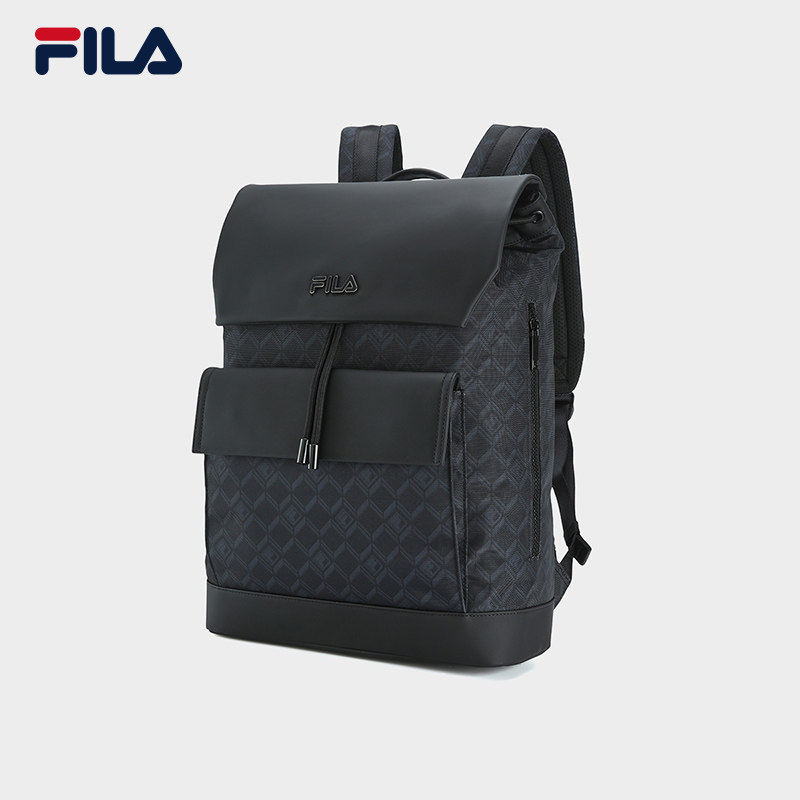 FILA Fila男士背包黑武士通勤时尚书包翻盖双肩包F13M628112F