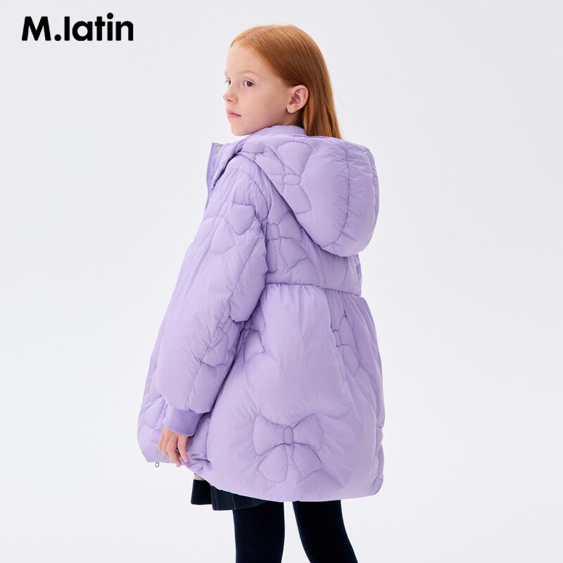 马拉丁童装24冬女大童A版蝴蝶结轻盈中长羽绒服524914712D