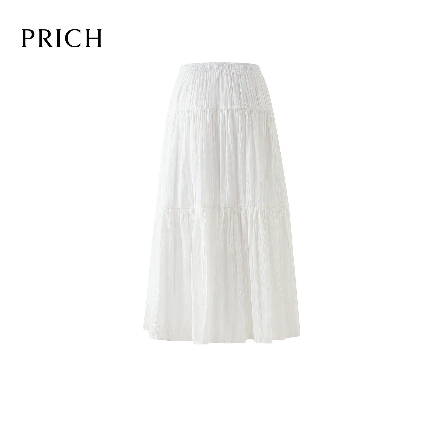 PRICH时尚缎面雪纺拼接A字半身裙2026夏季层次感褶皱中长裙女