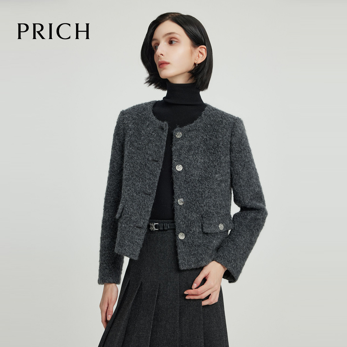 PRICH时尚单排扣毛呢外套冬季上衣女
