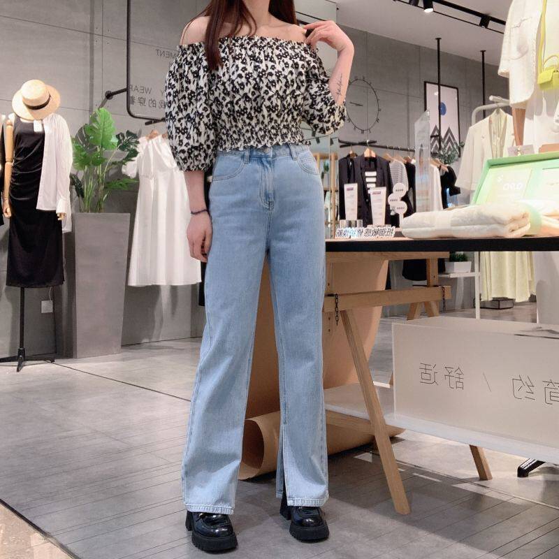 麦檬女士简约开叉休闲牛仔裤5E3150451-1