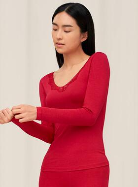 Triumph/黛安芬棉柔简约长袖蕾丝V领保暖内衣打底女H000144
