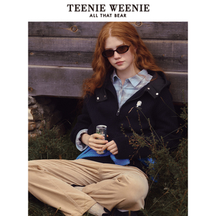 TeenieWeenie小熊简约毛针织开衫冬季设计感拼接毛衫上衣