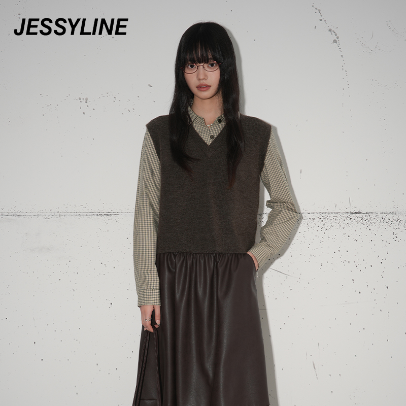 jessyline2025秋季杰茜莱假两件针织衫女毛衣 532104103