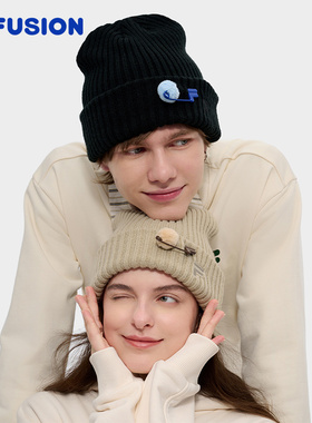 FILA FUSION斐乐中性针织帽2024冬款白色毛线帽帽子T13U443203F