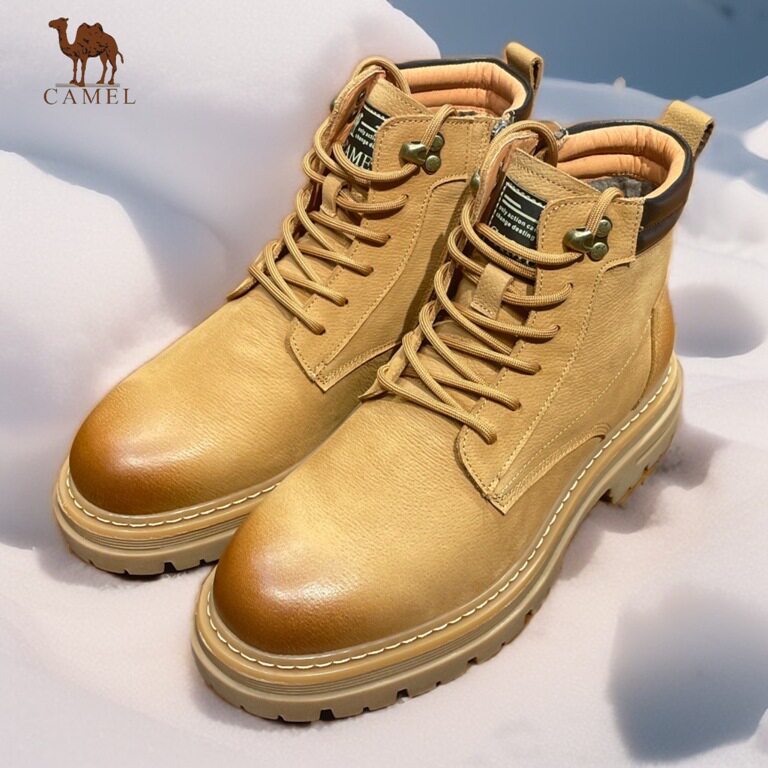 Camel/骆驼男式冬季加绒保暖马丁靴Q14W005738