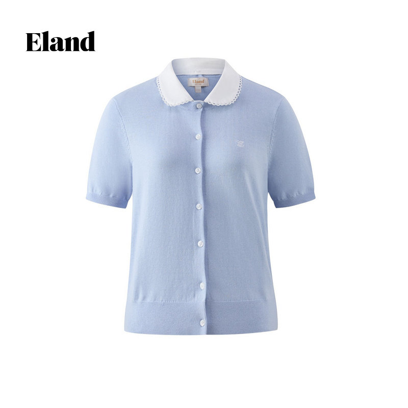 【夏日云朵衫】Eland衣恋女假两件娃娃领正肩短袖25夏EECKF24N52