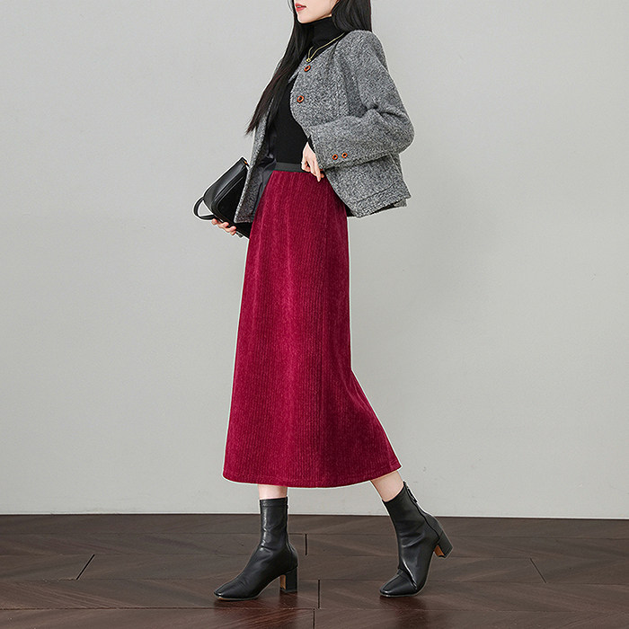 dme德玛纳女人味通勤松紧腰包臀性感开叉女半身裙G539421320103