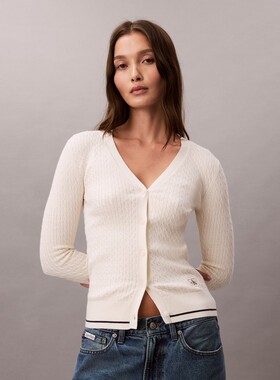 CK Jeans26春夏新女士优雅绞花钮扣V领针织开衫47F322G