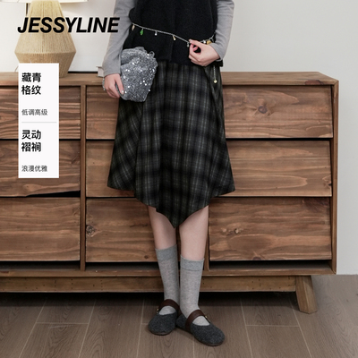 杰茜莱复古格子加厚半身裙女2025秋冬季中长款a字裙 jessyline