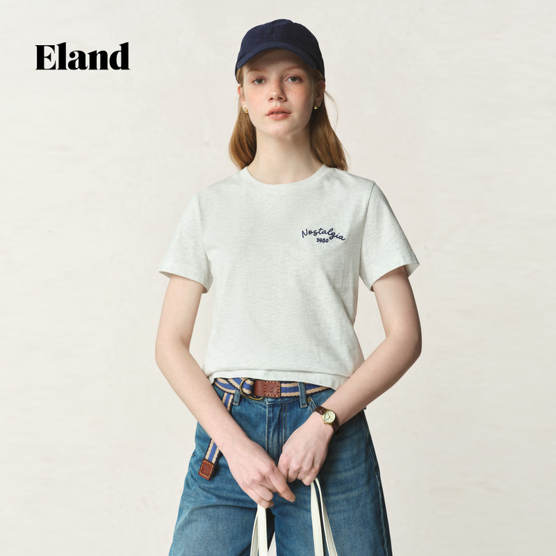 ElandT恤女学院后背修身显瘦短袖上衣EERAF37R35