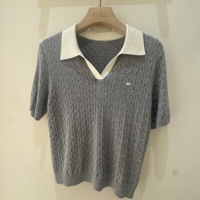 本涩撞色POLO短袖毛衣F0757C01
