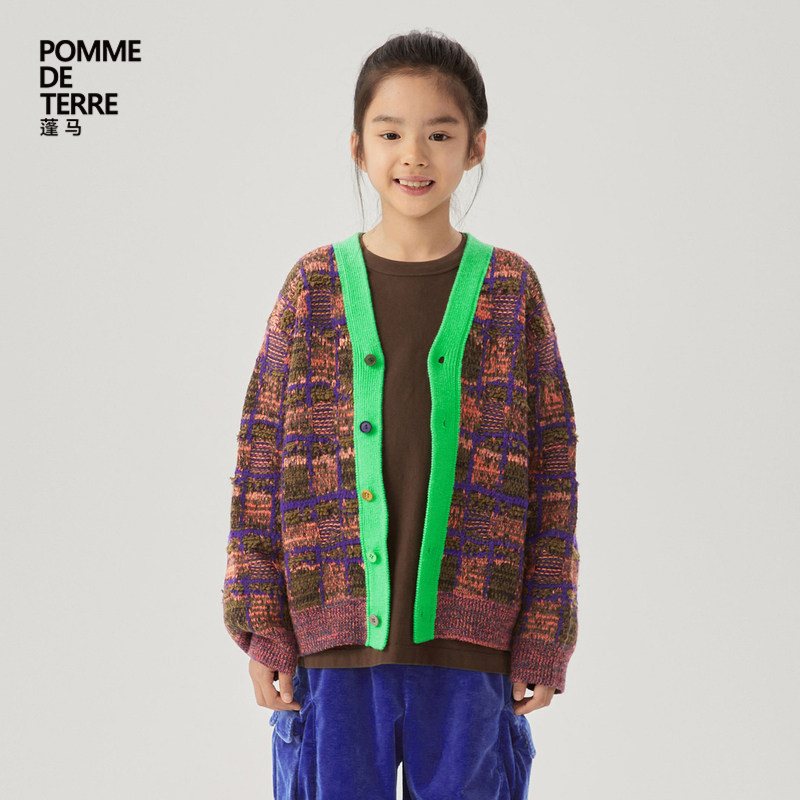 POMME DE TERRE/蓬马短款开襟毛衫AO8310860 男女儿童大童