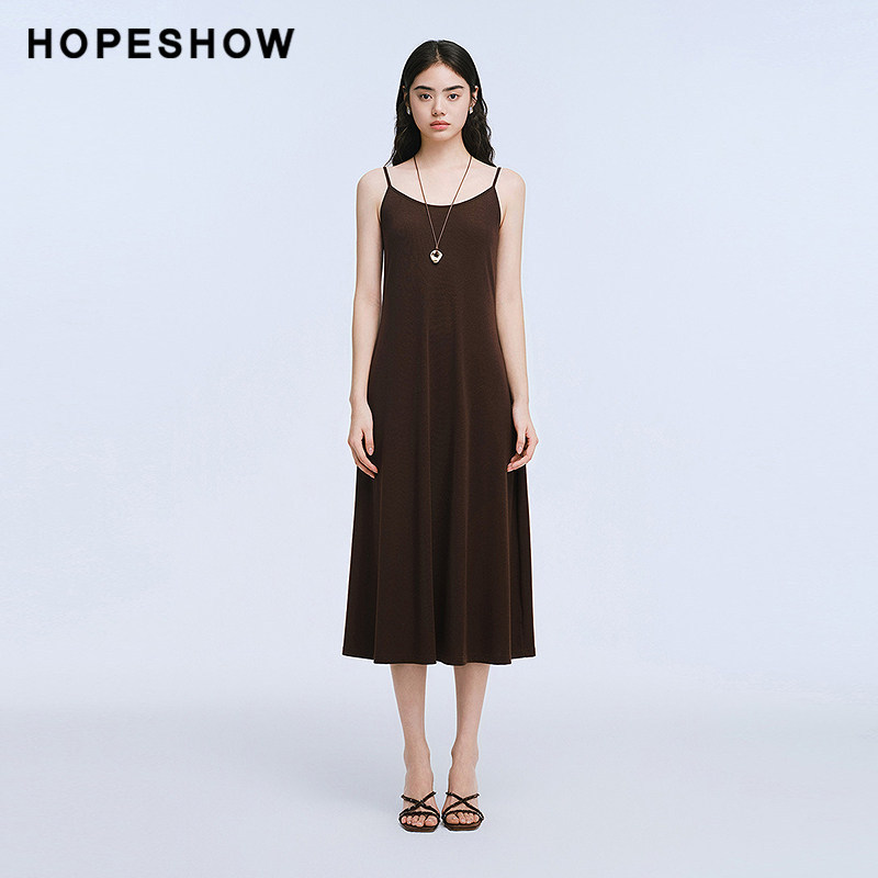 红袖商场同款HOPESHOW2025夏新款女 ROW风无袖中长吊带连衣裙图片