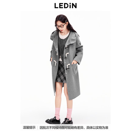 乐町冬连帽牛角扣双面呢羊毛大衣C2AAE4310